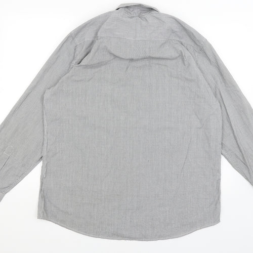 Greenwoods Mens Grey Striped   Dress Shirt Size 16.5