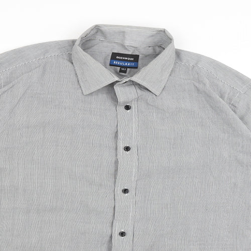 Greenwoods Mens Grey Striped   Dress Shirt Size 16.5