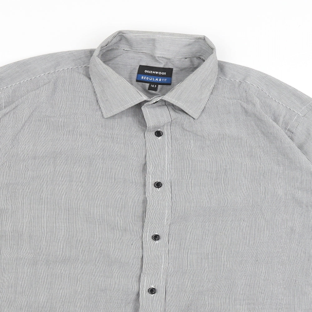 Greenwoods Mens Grey Striped   Dress Shirt Size 16.5