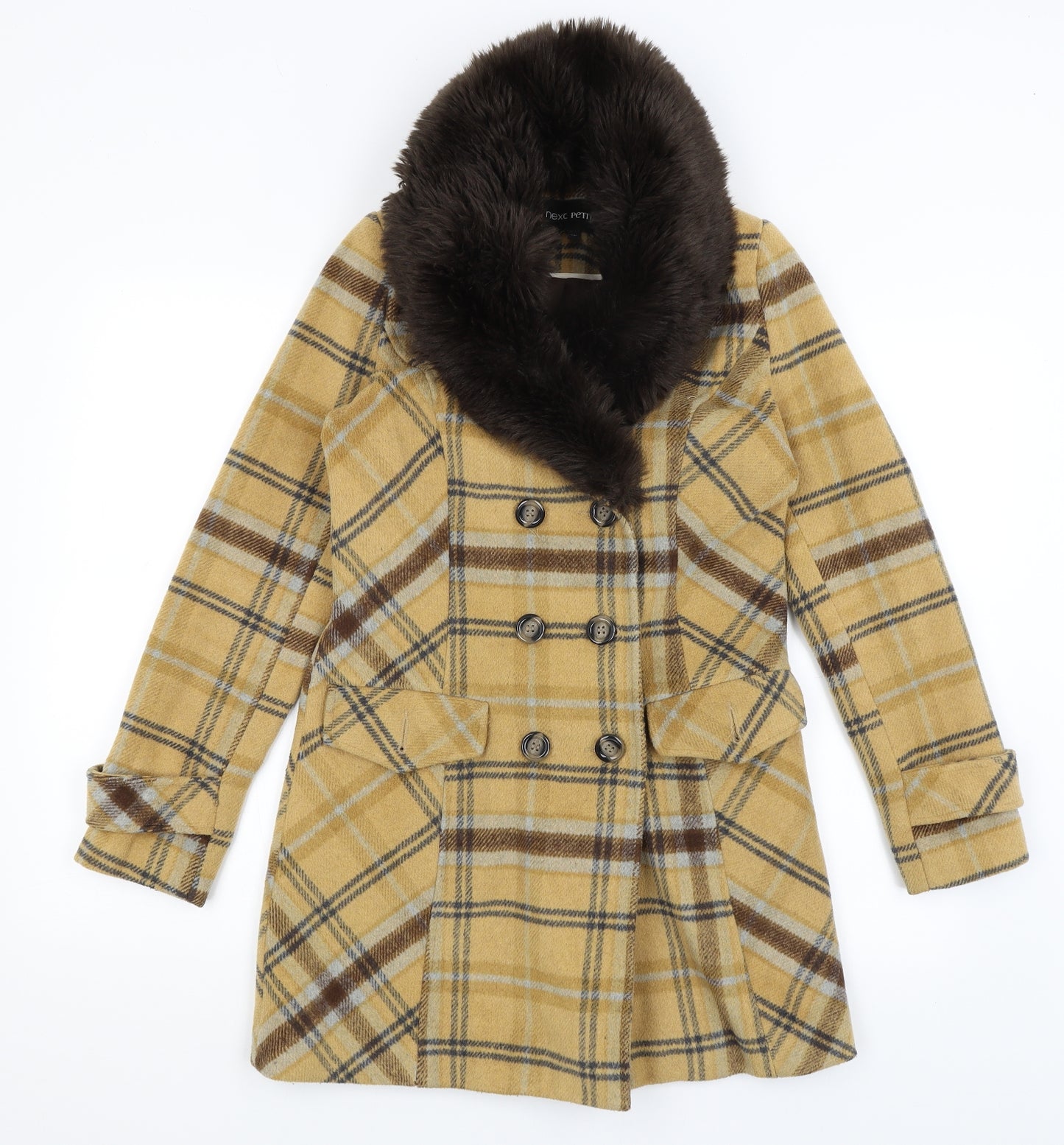 NEXT Womens Yellow Plaid  Overcoat Coat Size 6