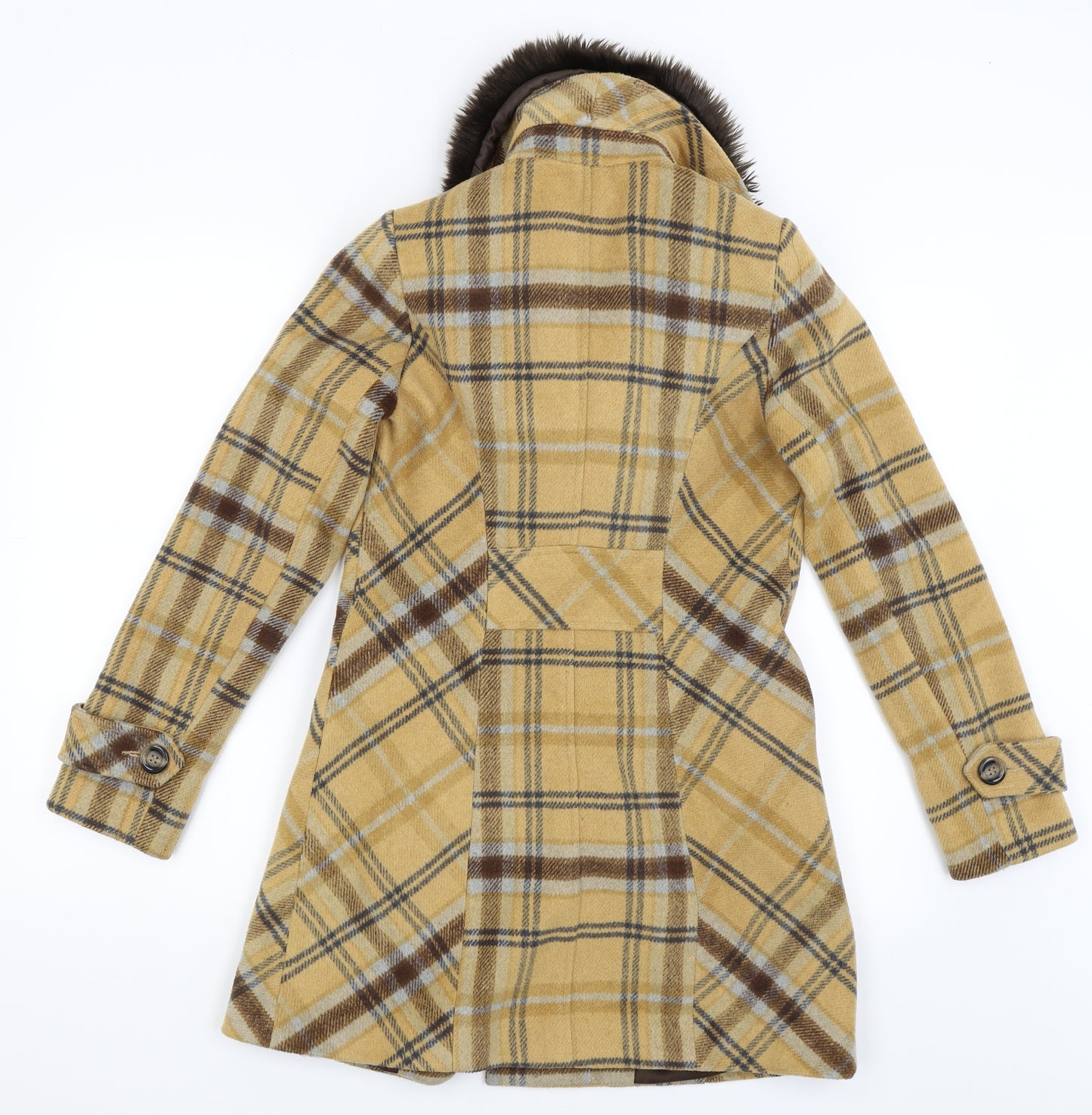NEXT Womens Yellow Plaid  Overcoat Coat Size 6