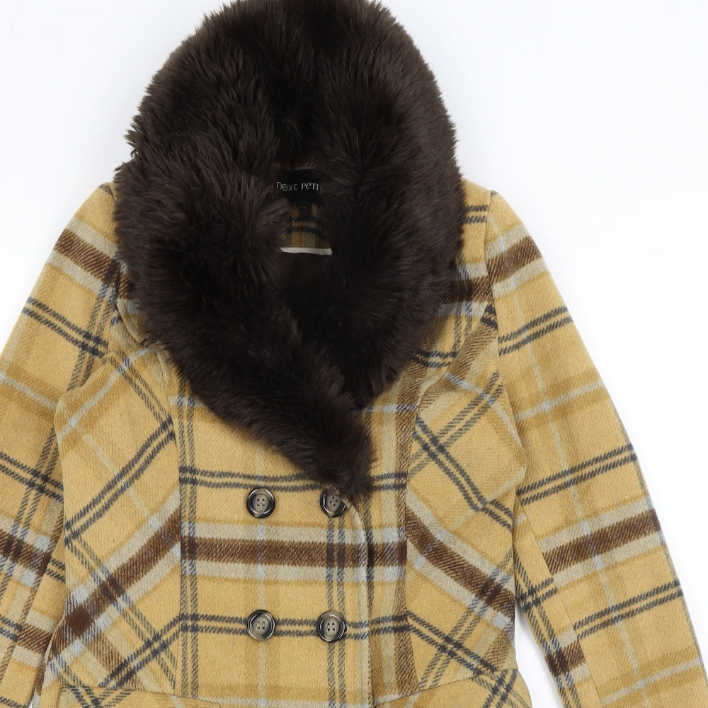 NEXT Womens Yellow Plaid  Overcoat Coat Size 6