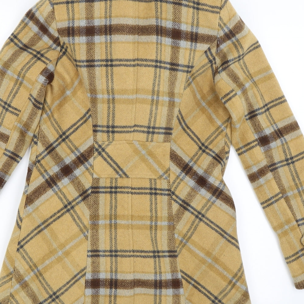 NEXT Womens Yellow Plaid  Overcoat Coat Size 6