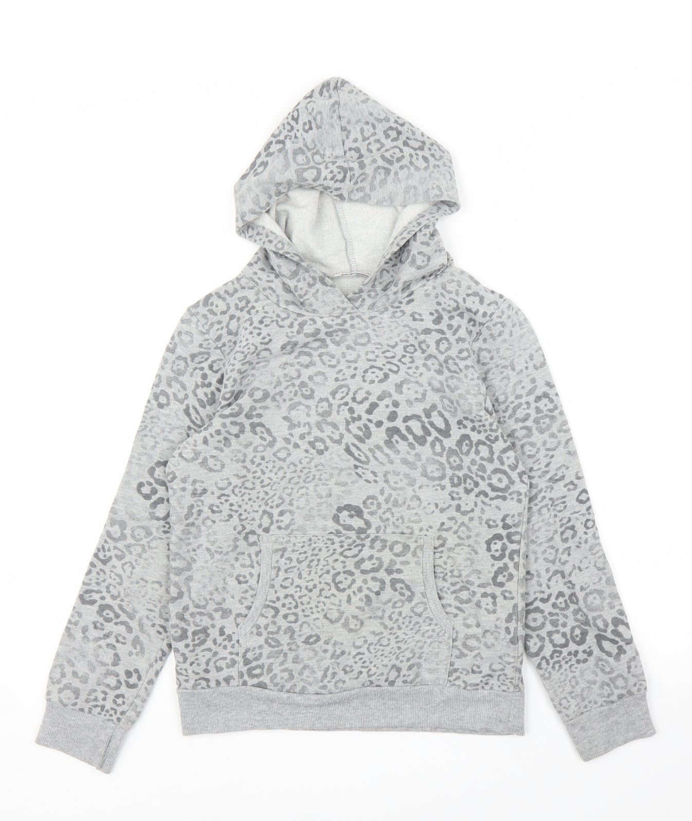Cherokee Girls Grey Animal Print  Pullover Hoodie Size 10-11 Years  - Leopard print