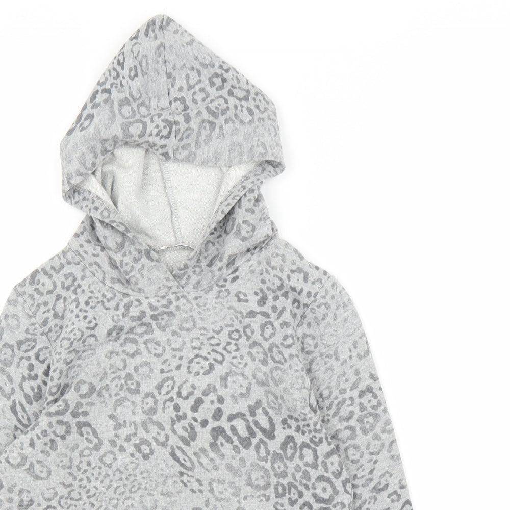 Cherokee Girls Grey Animal Print  Pullover Hoodie Size 10-11 Years  - Leopard print