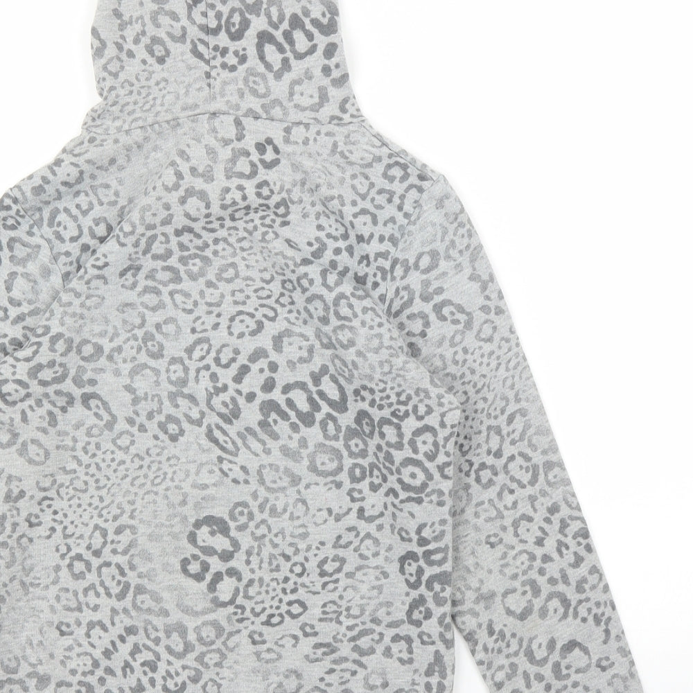 Cherokee Girls Grey Animal Print  Pullover Hoodie Size 10-11 Years  - Leopard print