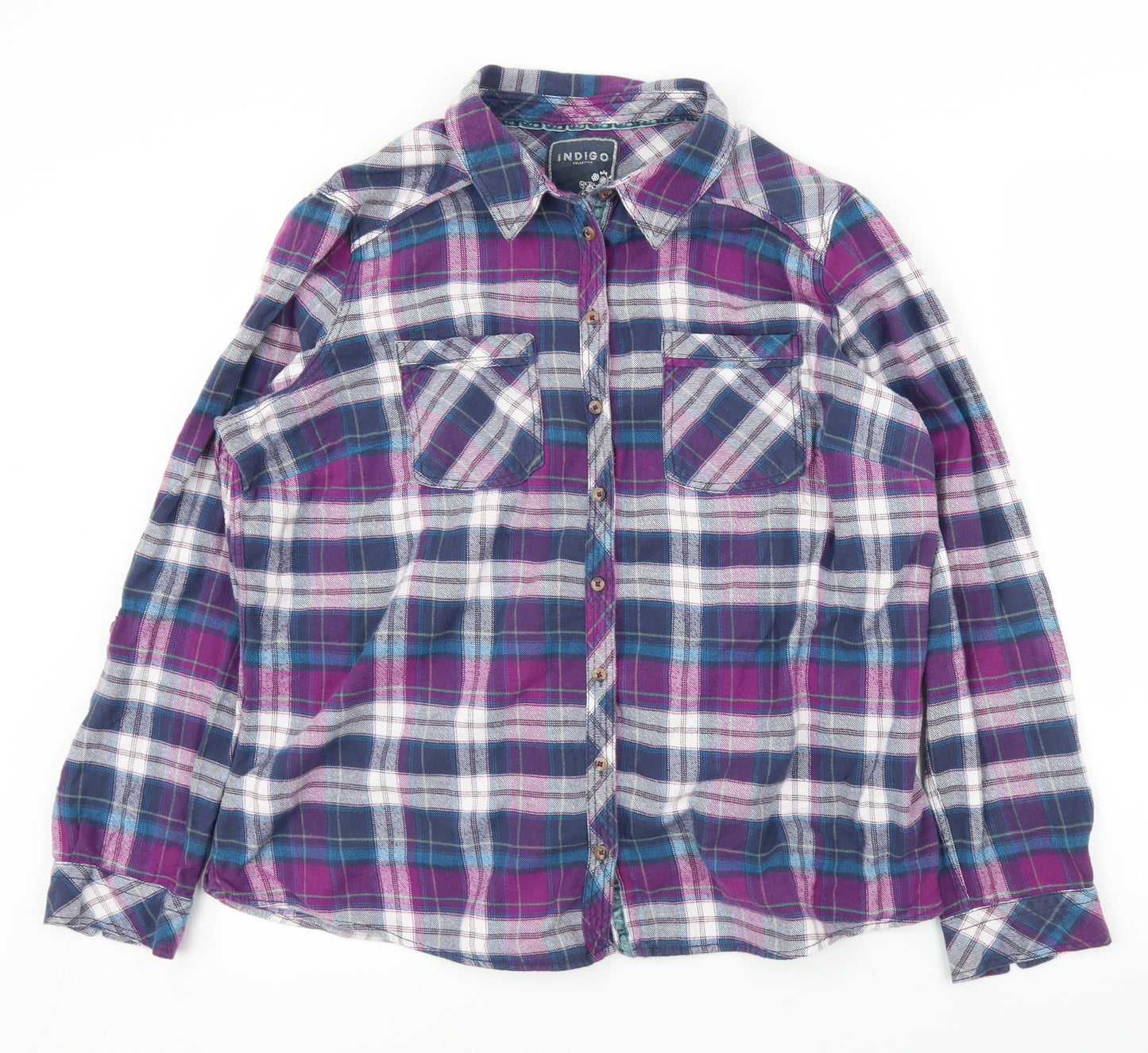 M&S Womens Purple Plaid  Basic Blouse Size 18