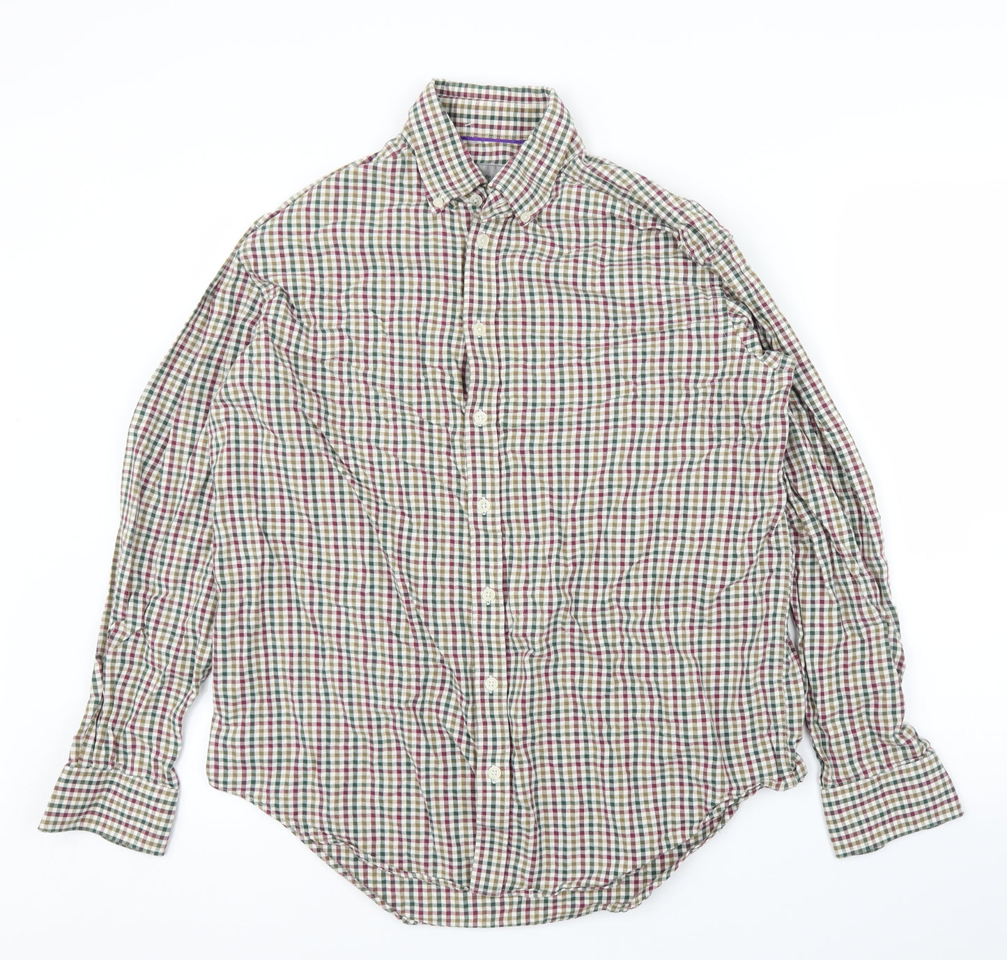 John Lewis Mens Beige Plaid   Button-Up Size 16