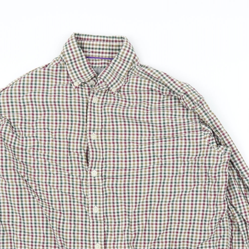 John Lewis Mens Beige Plaid   Button-Up Size 16
