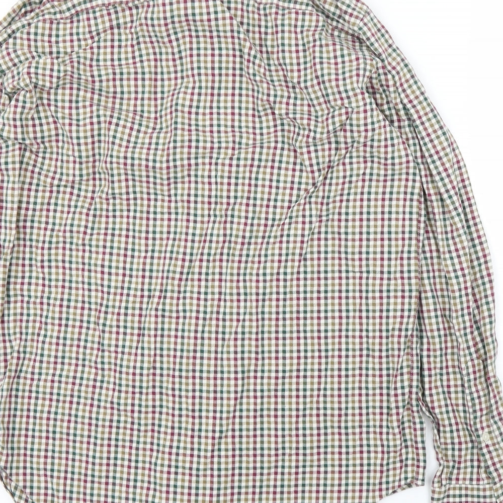 John Lewis Mens Beige Plaid   Button-Up Size 16