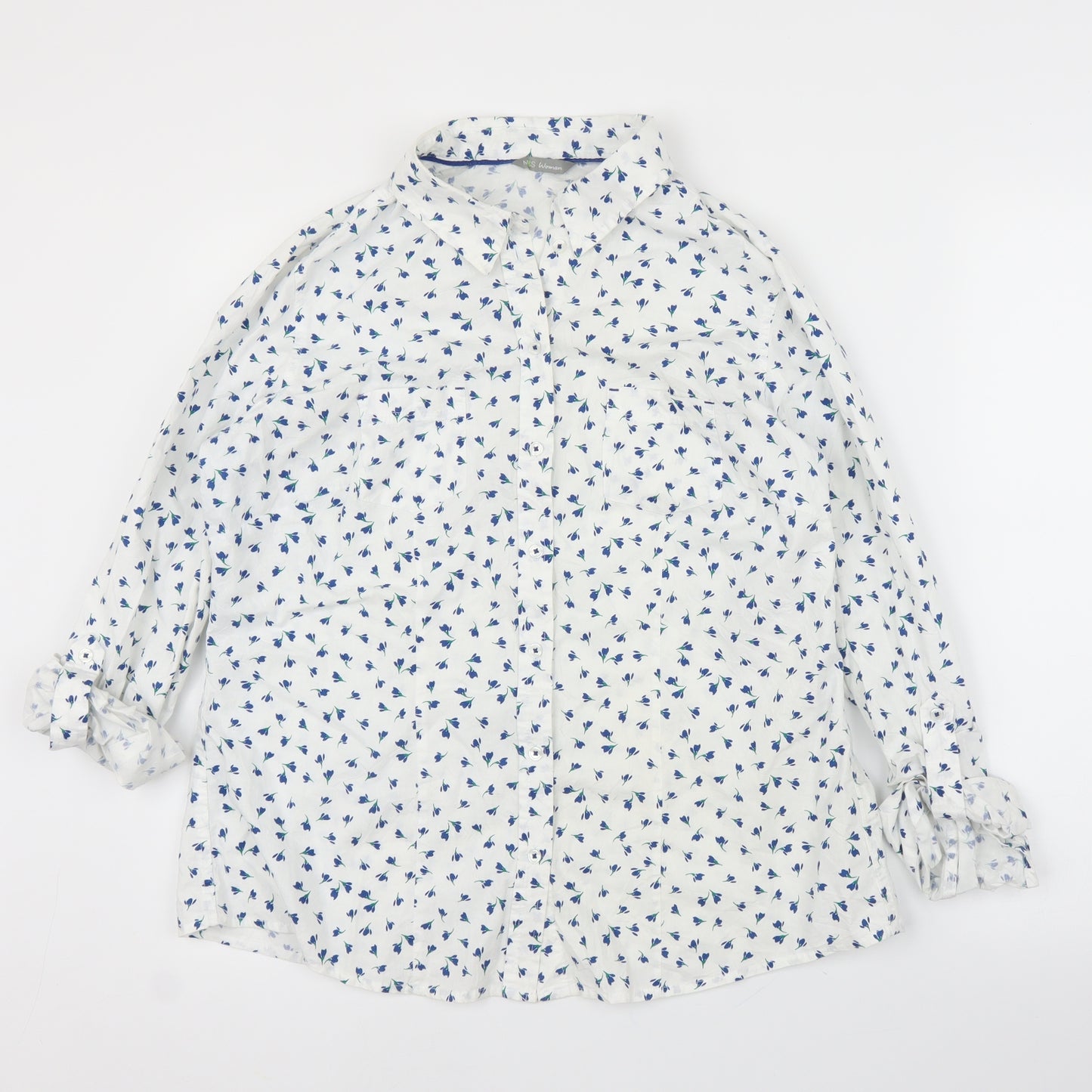 M&S Womens White Floral  Basic Blouse Size 16