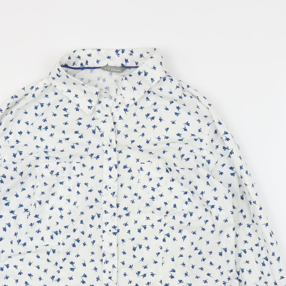 M&S Womens White Floral  Basic Blouse Size 16