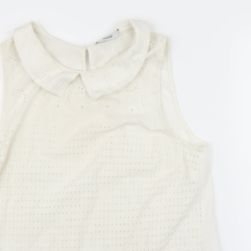 George Womens White Floral  Basic Blouse Size 14