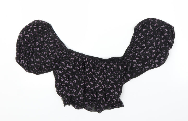 Boohoo Womens Black Floral  Cropped Blouse Size 14