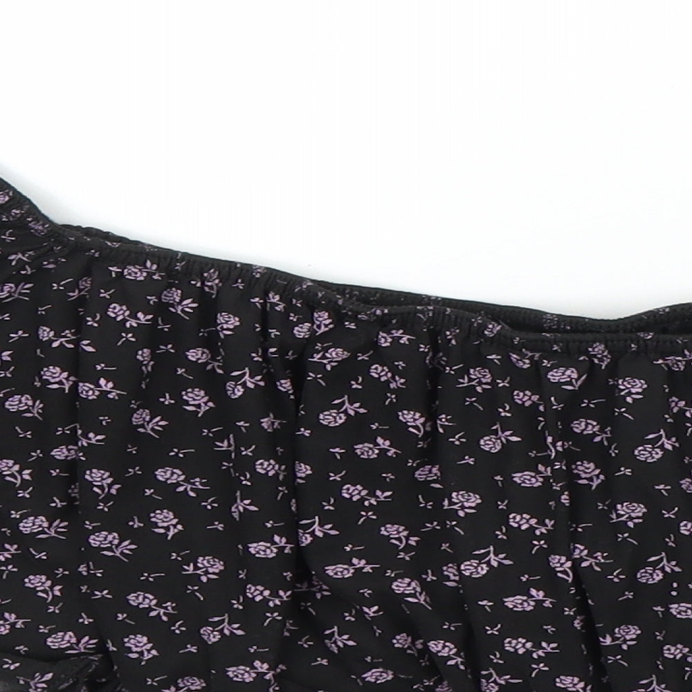 Boohoo Womens Black Floral  Cropped Blouse Size 14