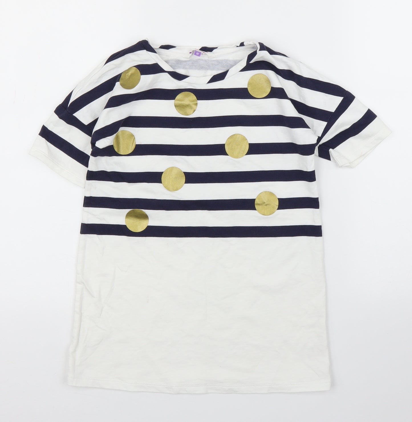 John Lewis Girls White Striped  Tunic T-Shirt Size 8 Years