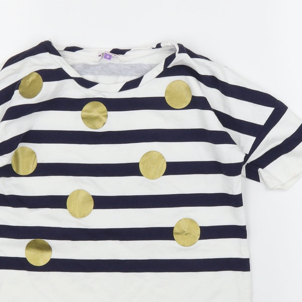 John Lewis Girls White Striped  Tunic T-Shirt Size 8 Years
