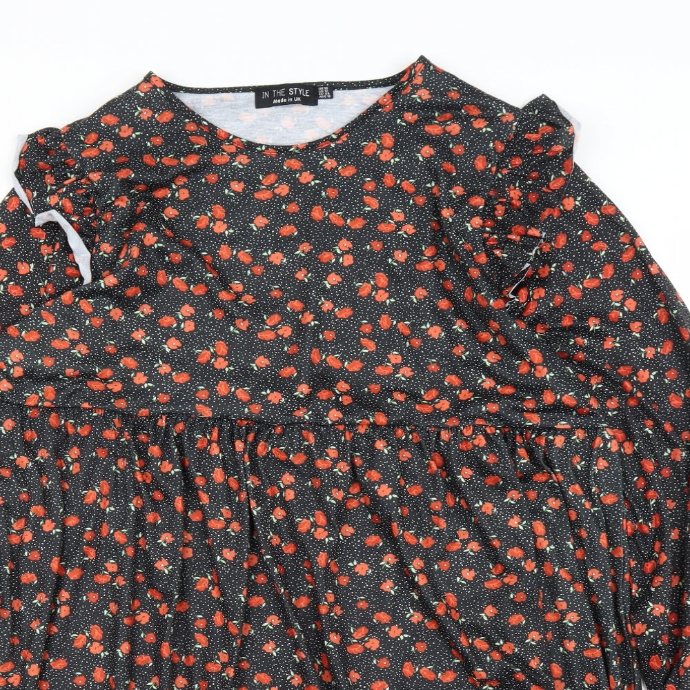 In the Style Womens Black Floral  Tunic Blouse Size 16