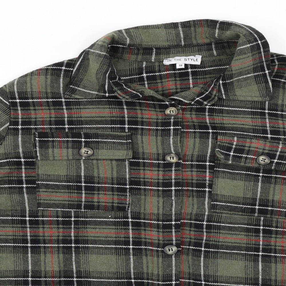 In the Style Womens Green Check  Basic Button-Up Size 18