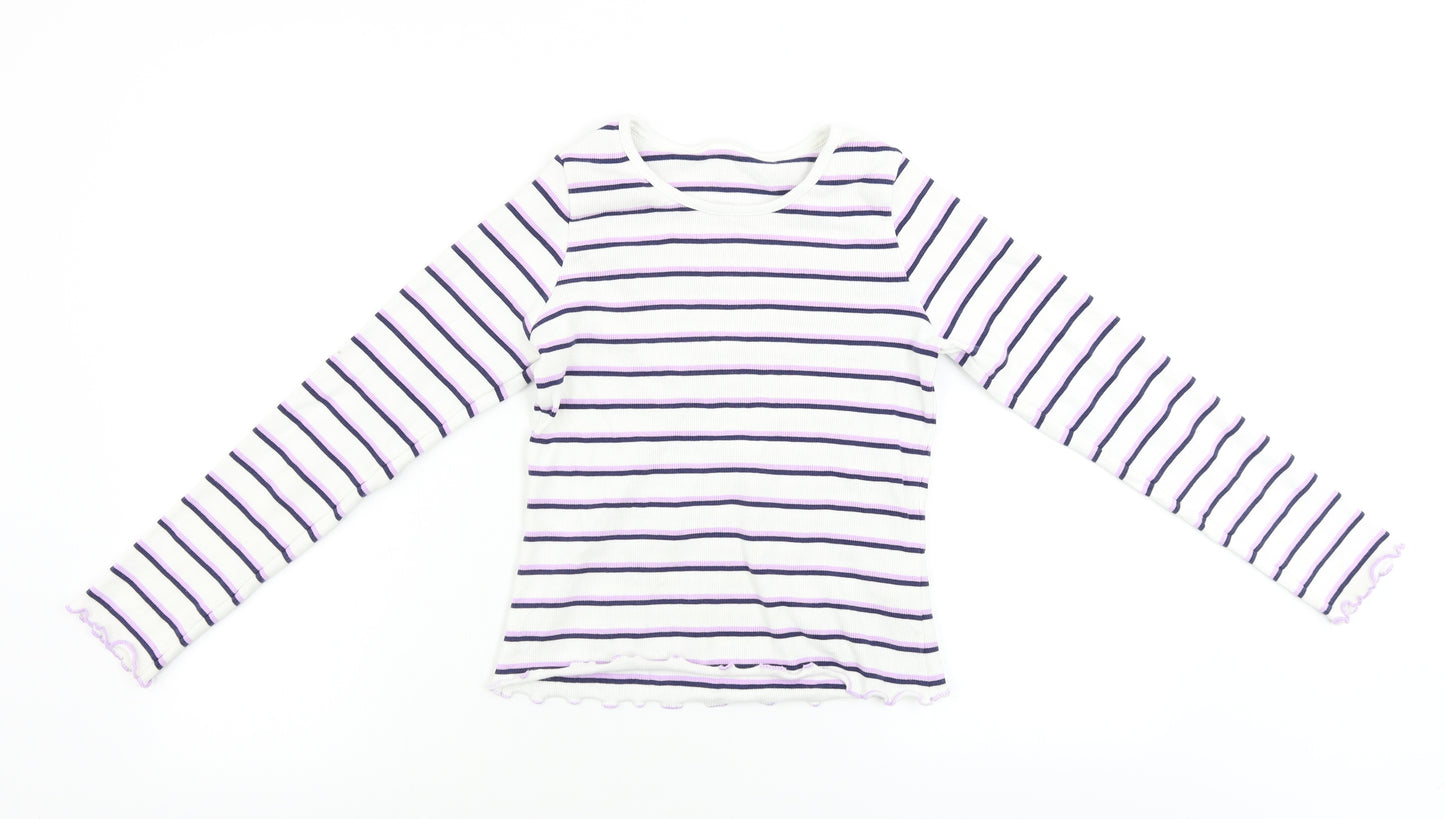 Marks and Spencer  Girls White Striped  Basic T-Shirt Size 11-12 Years
