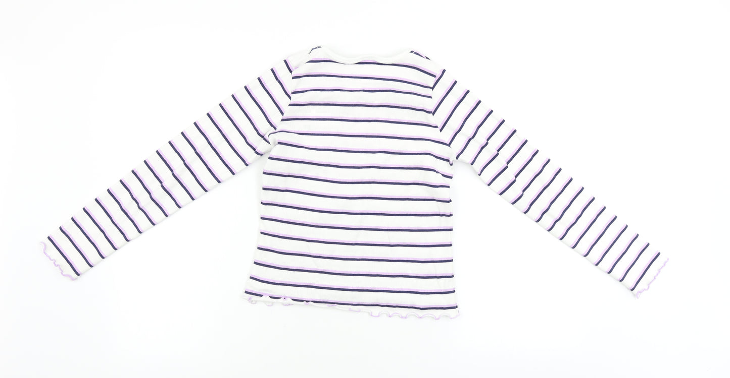 Marks and Spencer  Girls White Striped  Basic T-Shirt Size 11-12 Years