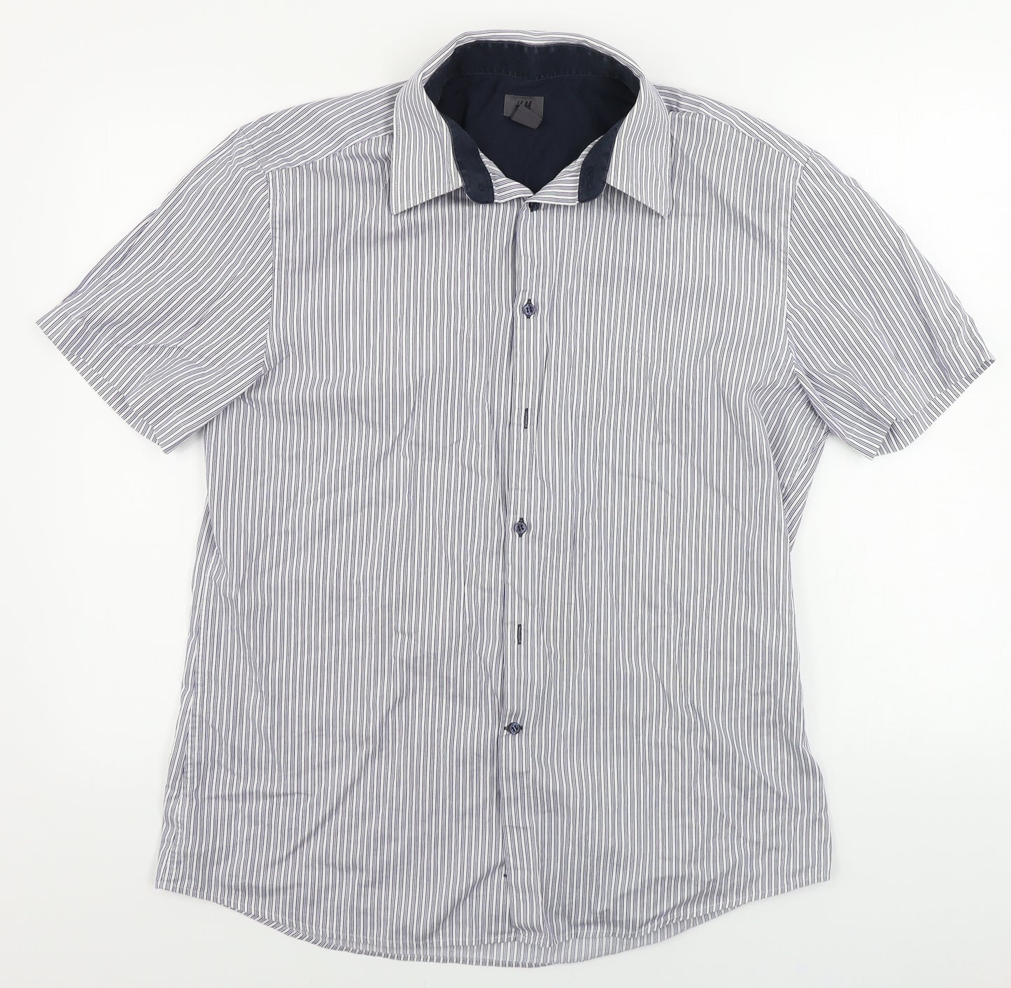 H&M  Mens White Striped   Button-Up Size L
