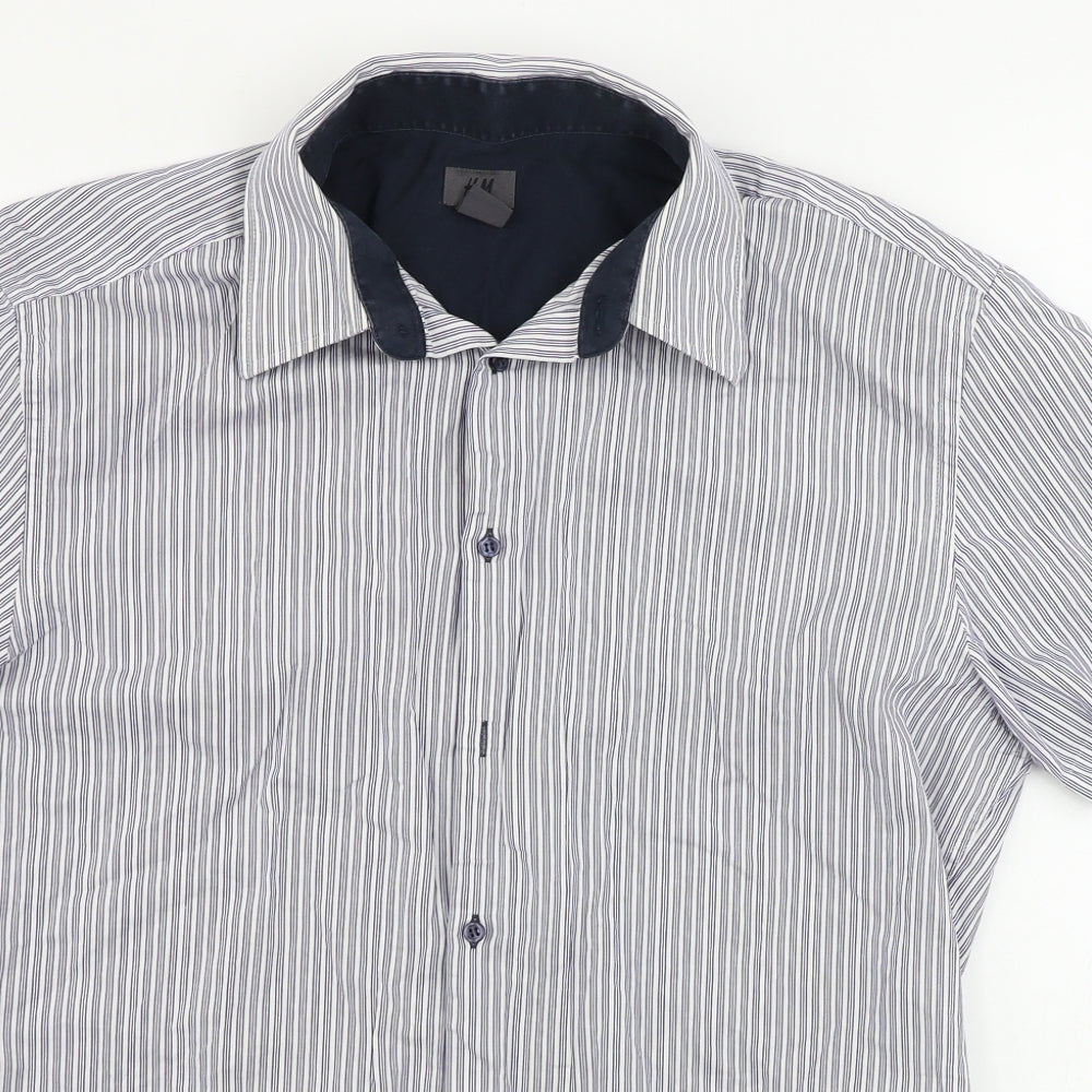 H&M  Mens White Striped   Button-Up Size L