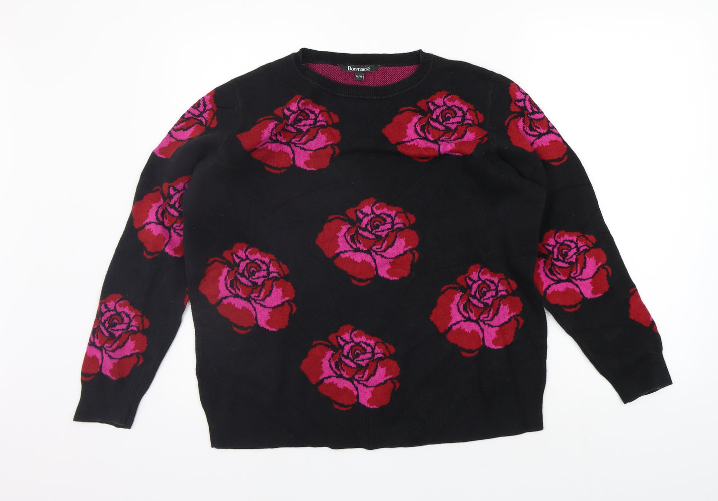 BONMARCHE Womens Black Floral  Pullover Jumper Size 16