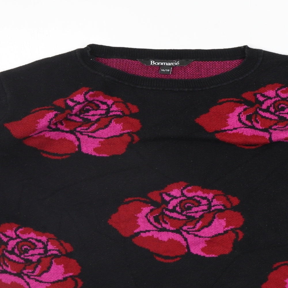BONMARCHE Womens Black Floral  Pullover Jumper Size 16