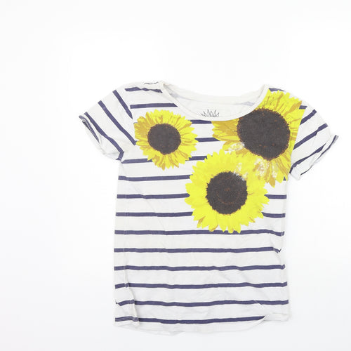 NEXT Womens White Striped  Basic T-Shirt Size 8  - sun flower