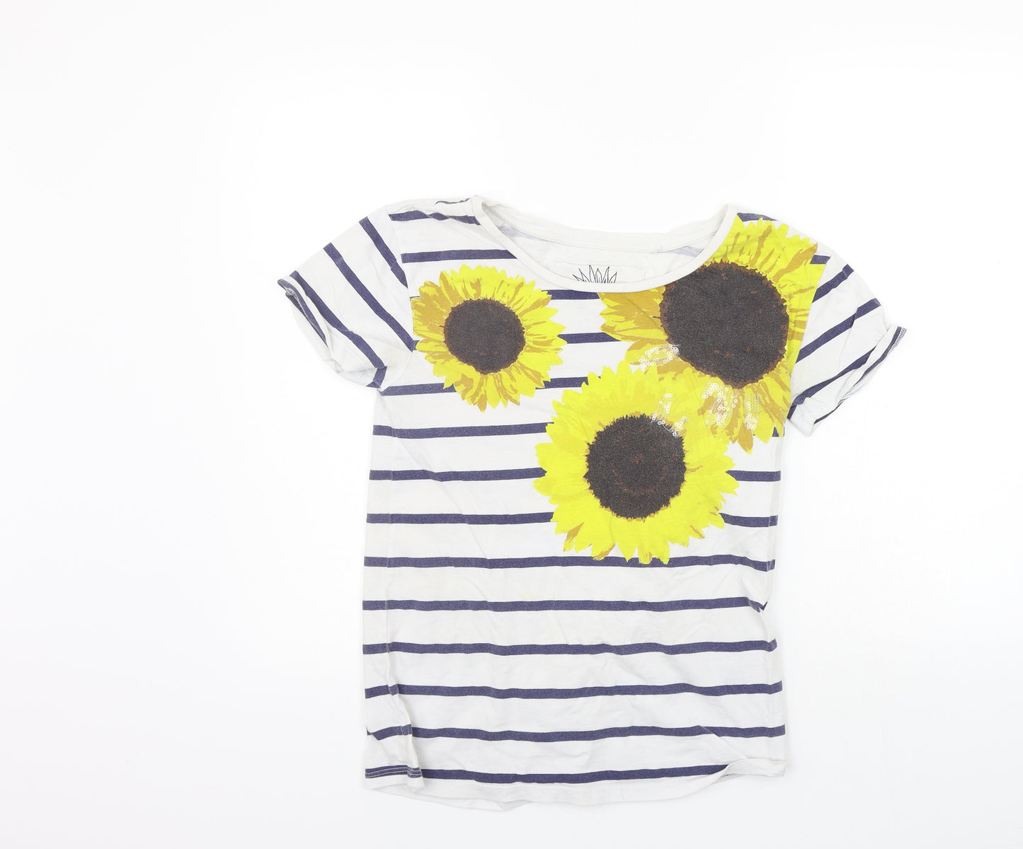 NEXT Womens White Striped  Basic T-Shirt Size 8  - sun flower