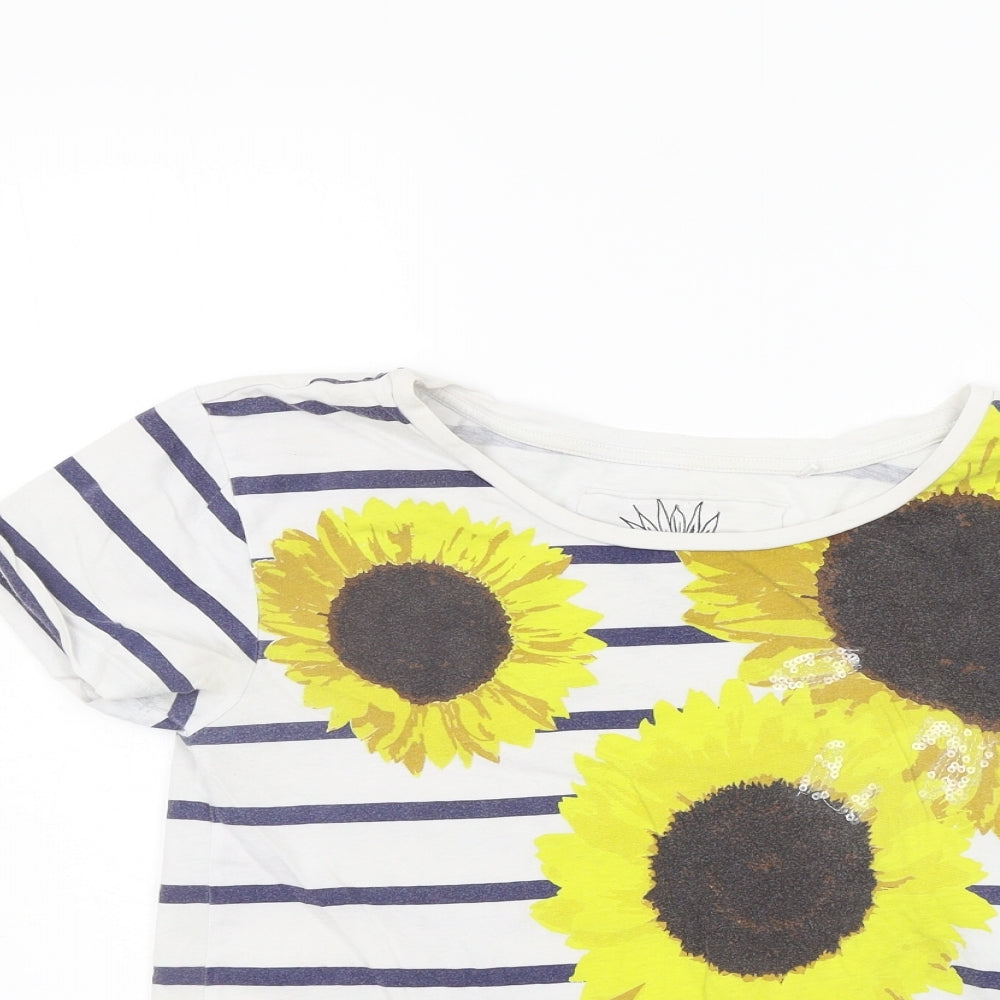 NEXT Womens White Striped  Basic T-Shirt Size 8  - sun flower
