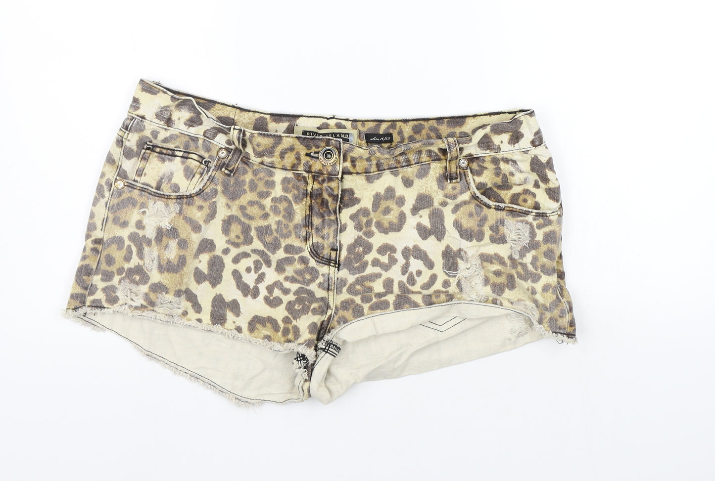 River Island Womens Beige Animal Print  Cut-Off Shorts Size 16