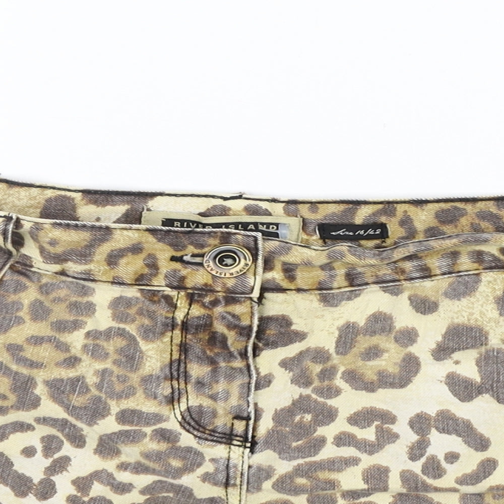 River Island Womens Beige Animal Print  Cut-Off Shorts Size 16