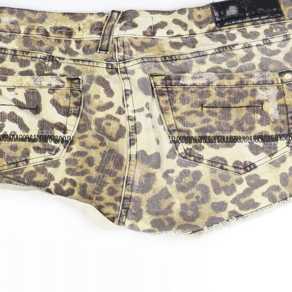 River Island Womens Beige Animal Print  Cut-Off Shorts Size 16