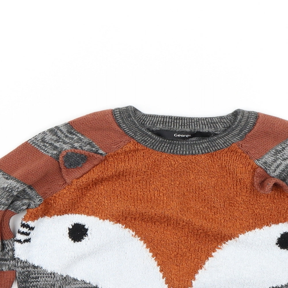George Boys Brown   Pullover Jumper Size 2-3 Years  - Animal Print