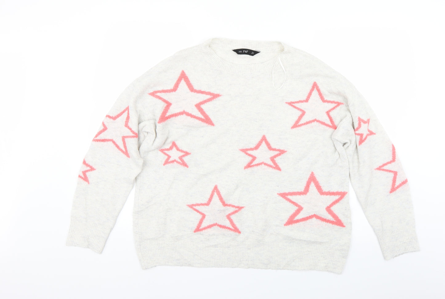 F&F Womens Beige  Knit Pullover Jumper Size 12  - Star print