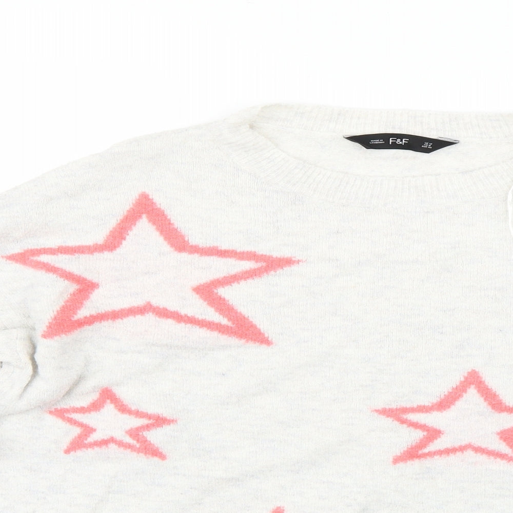 F&F Womens Beige  Knit Pullover Jumper Size 12  - Star print