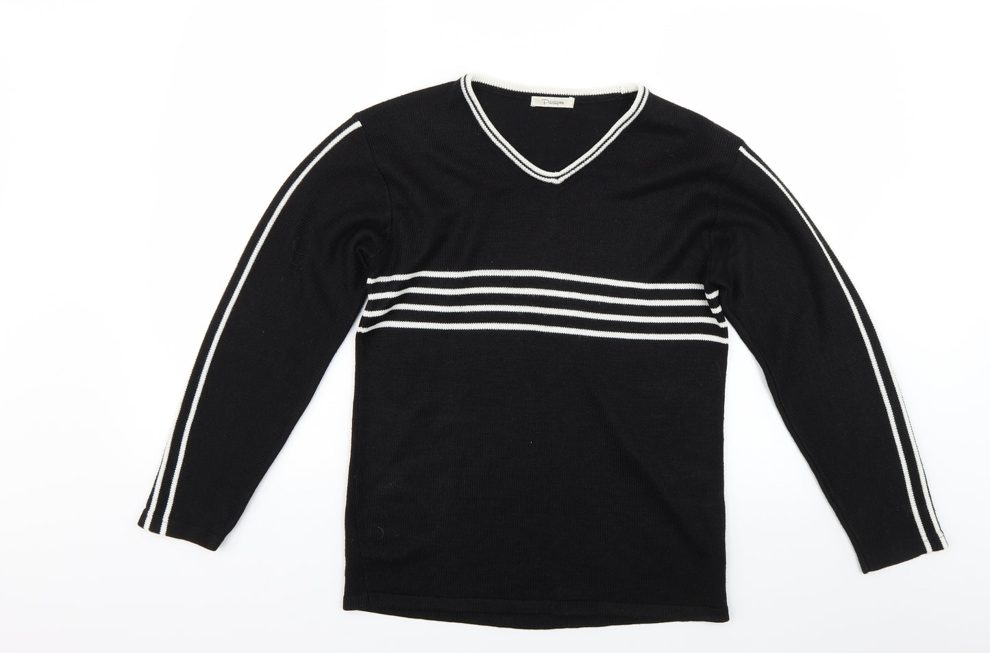 Paragon Womens Black Striped Knit Pullover Jumper Size M