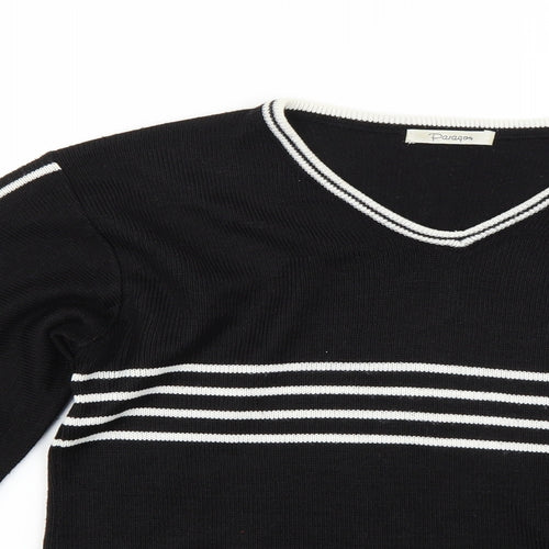 Paragon Womens Black Striped Knit Pullover Jumper Size M