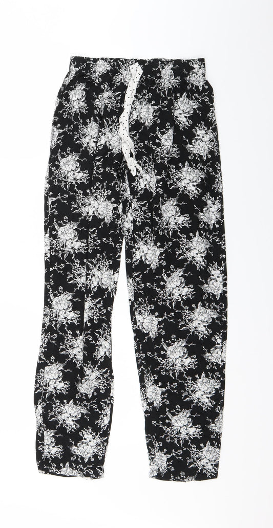 Front view of Primark women’s black floral jersey jogger trousers, size XS, 25-inch leg - lounge pants