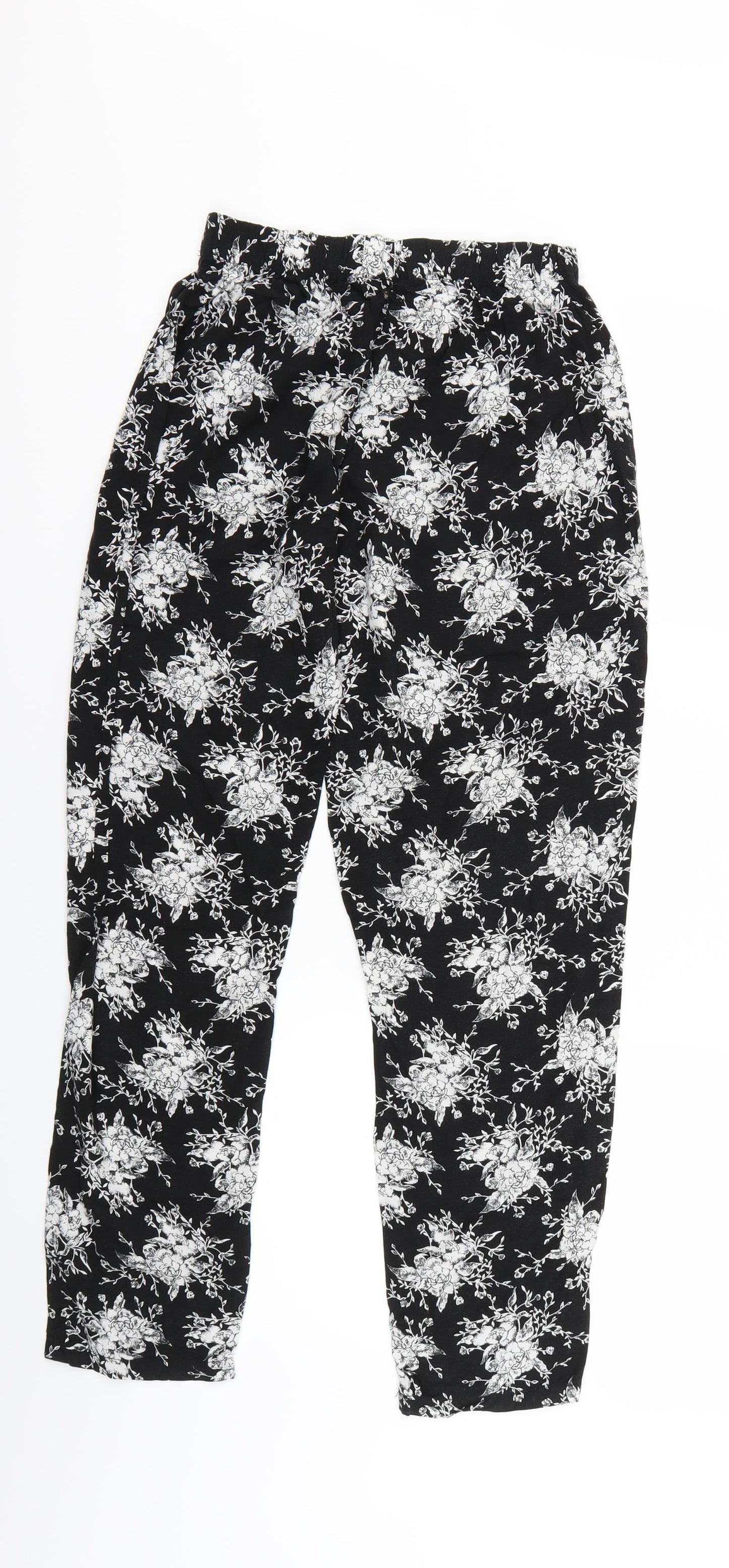 Primark Womens Black Floral Jersey Jogger Trousers Size XS L25 in - Lounge Pants