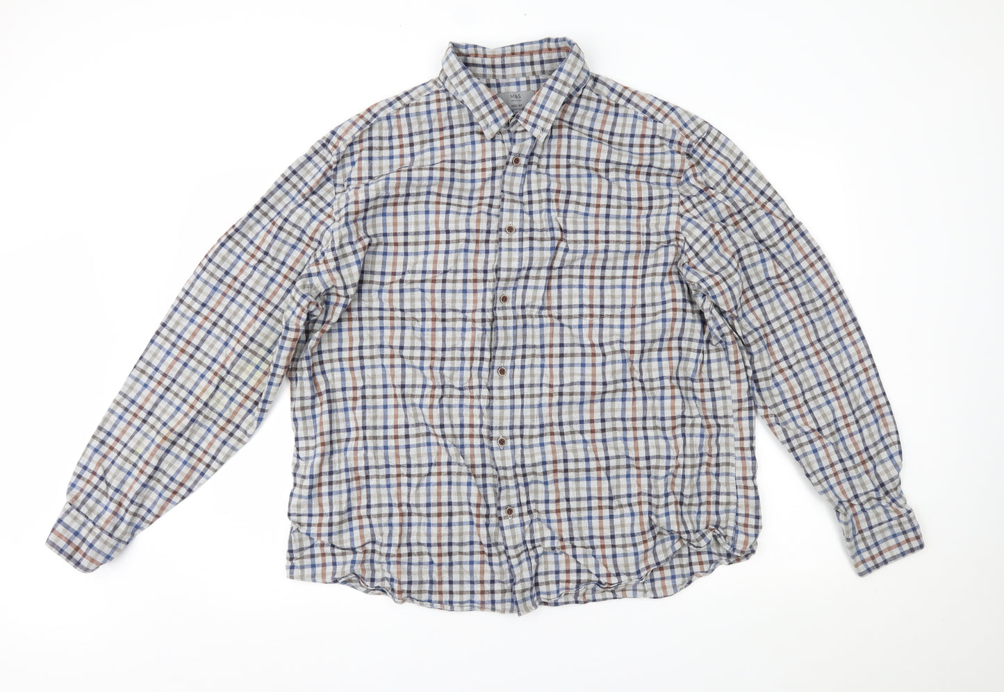 Marks and Spencer Mens Multicoloured Check   Button-Up Size 2XL