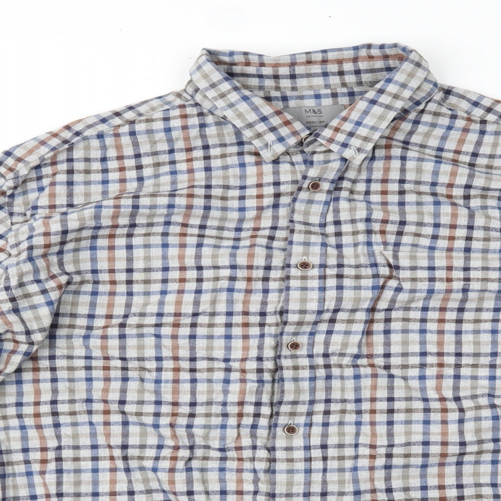Marks and Spencer Mens Multicoloured Check   Button-Up Size 2XL