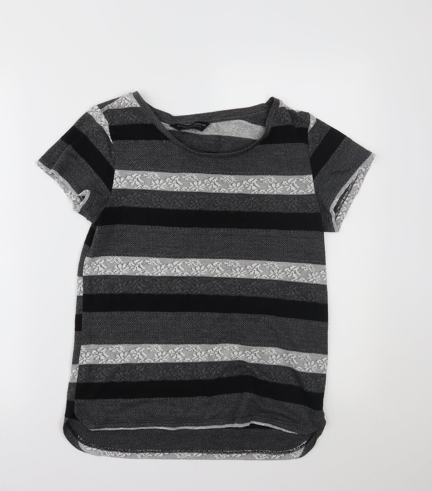 Dorothy Perkins Womens Grey Striped  Basic T-Shirt Size 10