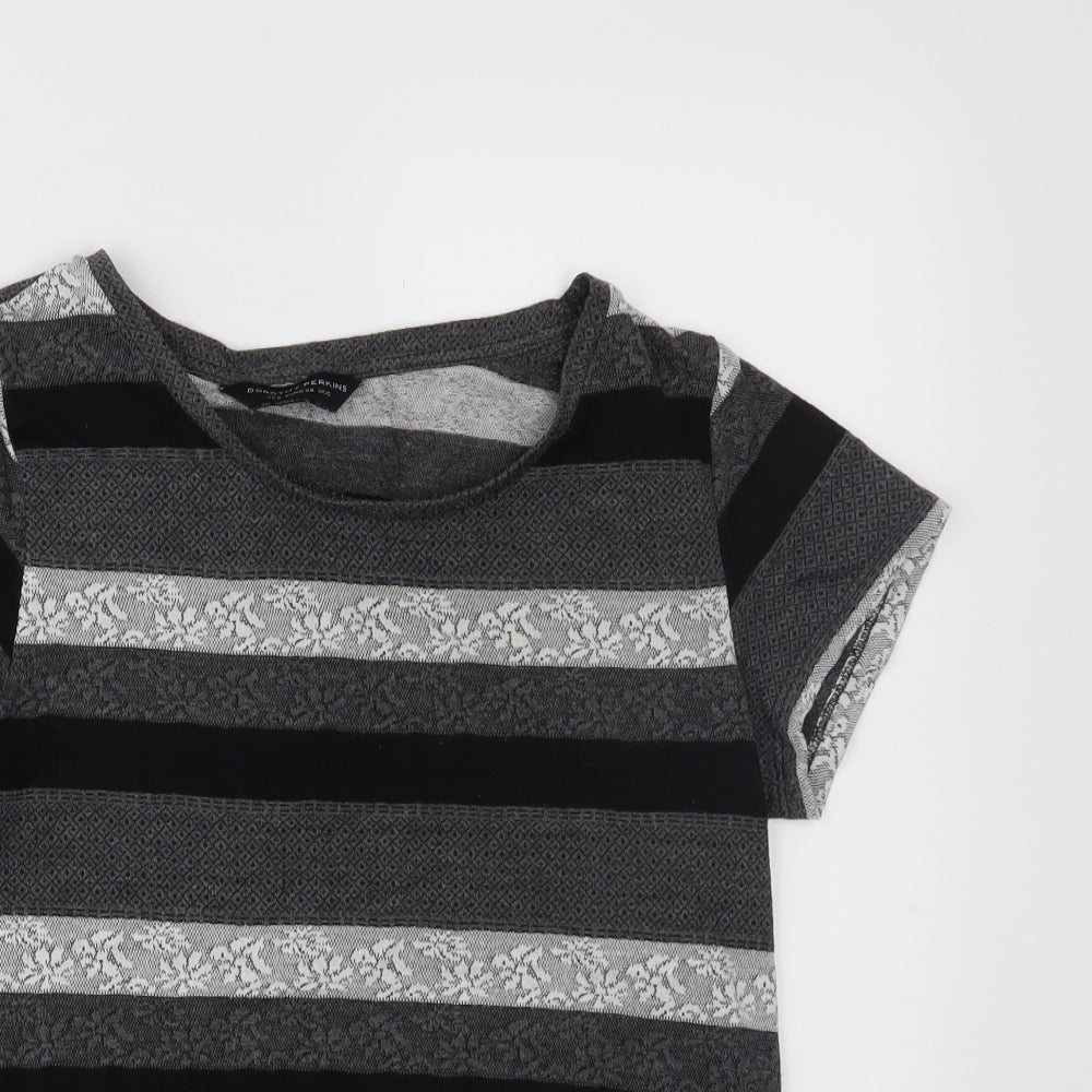 Dorothy Perkins Womens Grey Striped  Basic T-Shirt Size 10