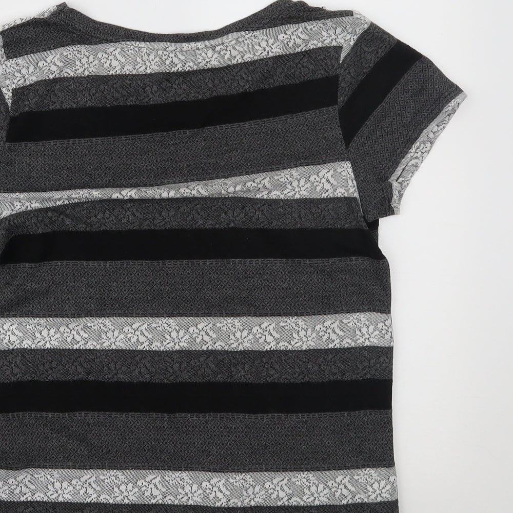 Dorothy Perkins Womens Grey Striped  Basic T-Shirt Size 10