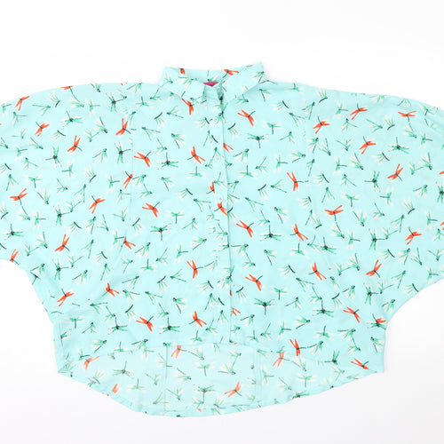 Boohoo Womens Blue Animal Print  Cropped Button-Up Size 10