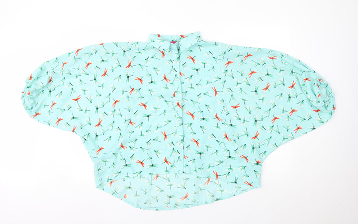 Boohoo Womens Blue Animal Print  Cropped Button-Up Size 10