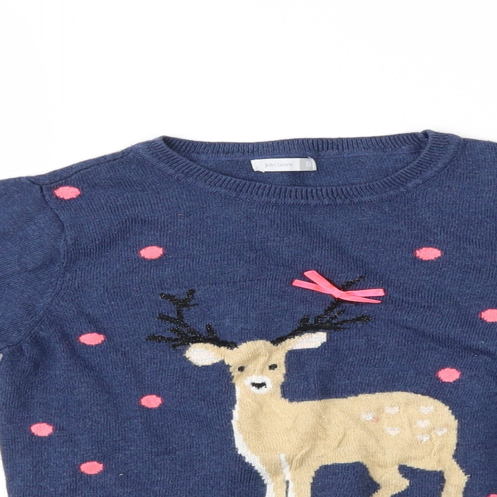 John Lewis Girls Blue   Pullover Jumper Size 8 Years  - chrismas